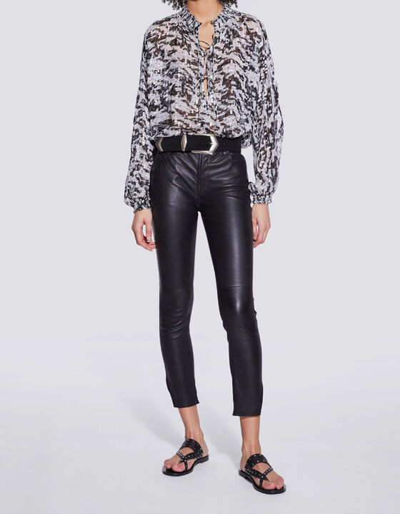 SELLA METALLIC PRINT TIE BLOUSE TOP